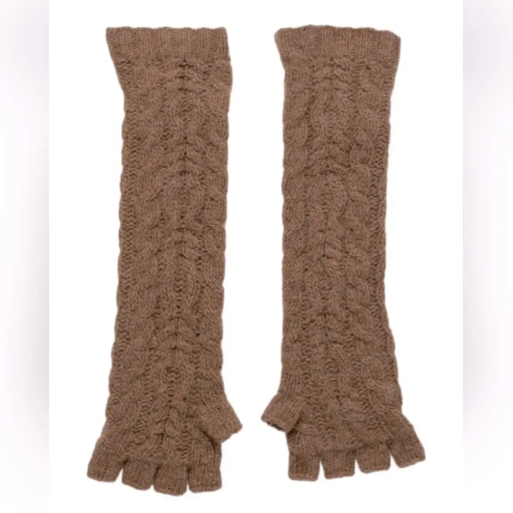 *Ralph Lauren Blue Label Caramel Cashmere Blend Cable Knit Fingerless Gloves